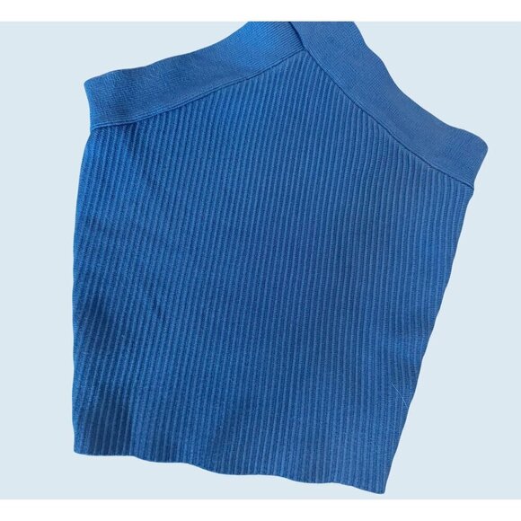 HOUSE OF HARLOW 1960 Blue Ribbed Halter Cross Strap Top Size XS - Picture 4 of 7